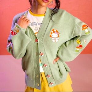 Hello Kitty Green Knit Mushroom Hot Topic Cardigan